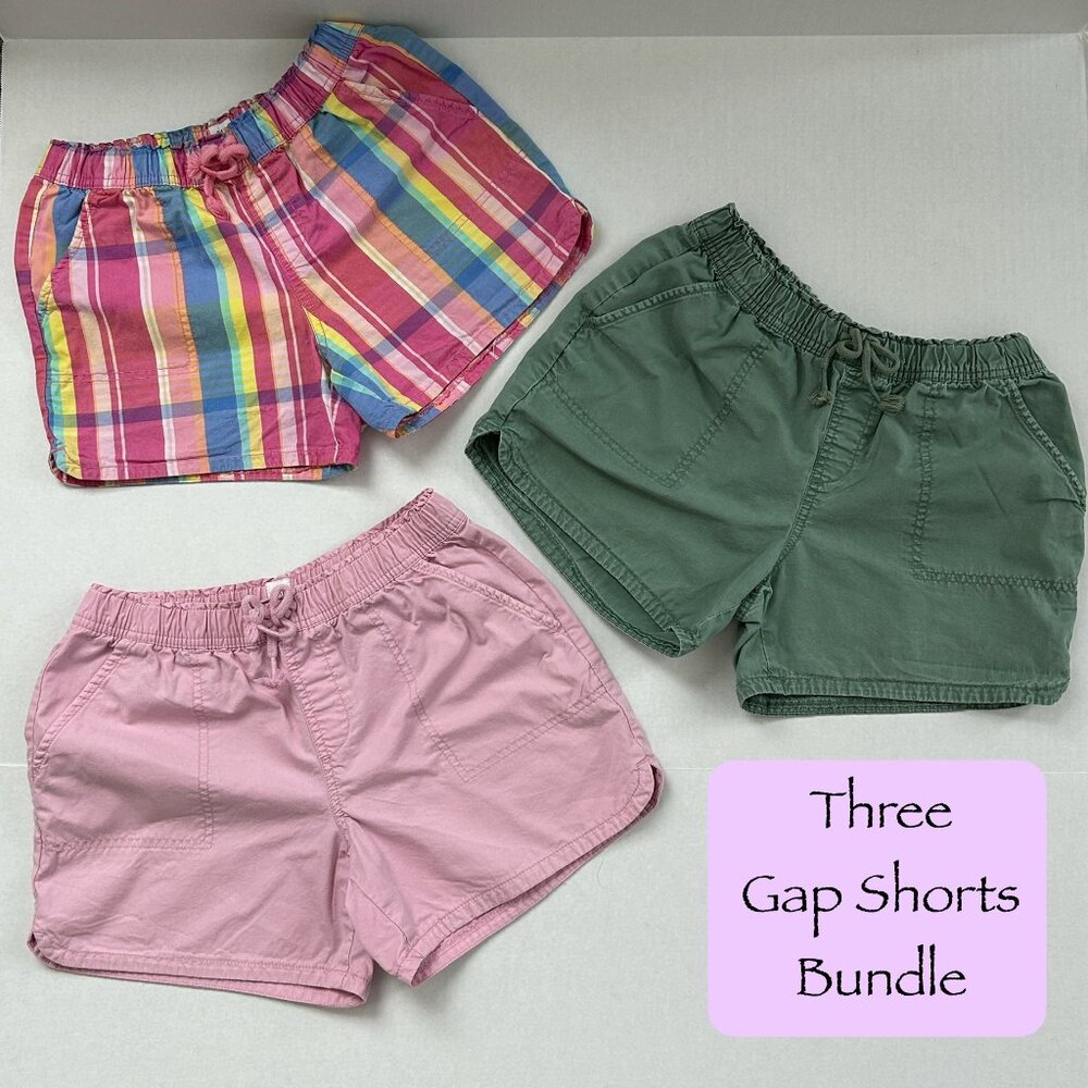 Gap Kids Shorts Girls XXL Pink, Green & Plaid Cotton Pull on Elastic Waist
